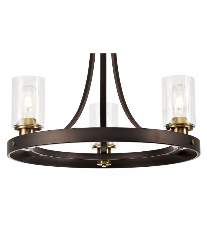 Ceiling Pendant 3 Light E27, Brown Oxide, Bronze With Clear Glass Shades - 7