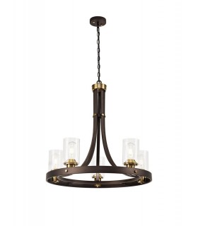Ceiling Pendant 5 Light E27, Brown Oxide, Bronze With Clear Glass Shades - 1