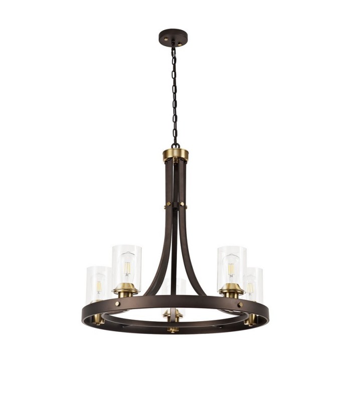Ceiling Pendant 5 Light E27, Brown Oxide, Bronze With Clear Glass Shades - 3