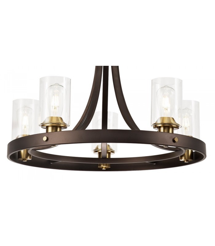 Ceiling Pendant 5 Light E27, Brown Oxide, Bronze With Clear Glass Shades - 7