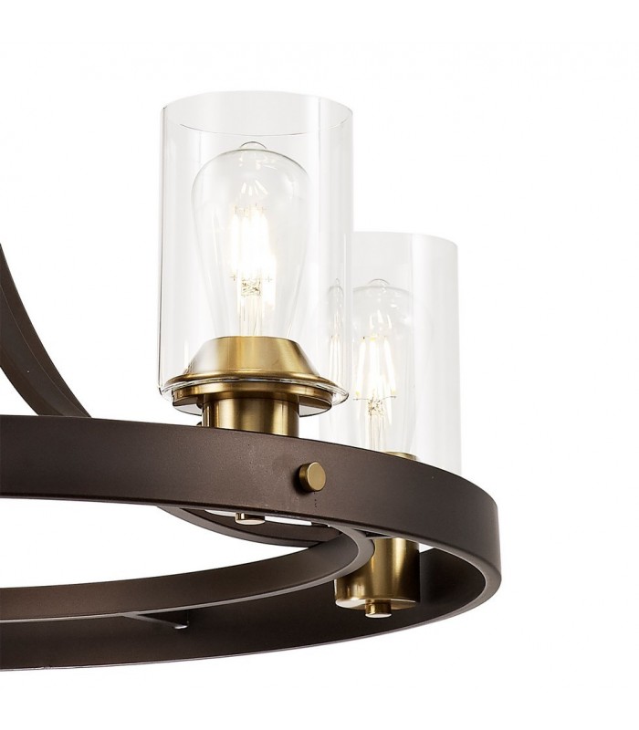 Ceiling Pendant 5 Light E27, Brown Oxide, Bronze With Clear Glass Shades - 8