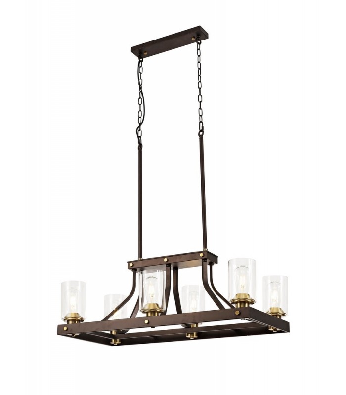Linear Ceiling Pendant 6 Light E27, Brown Oxide, Bronze With Clear Glass Shades - 3