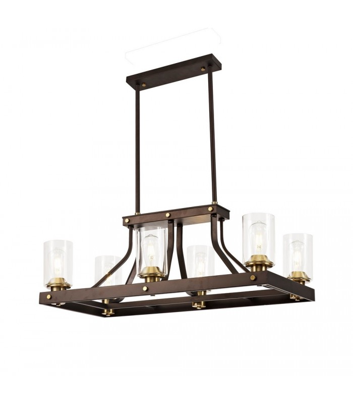 Linear Ceiling Pendant 6 Light E27, Brown Oxide, Bronze With Clear Glass Shades - 5