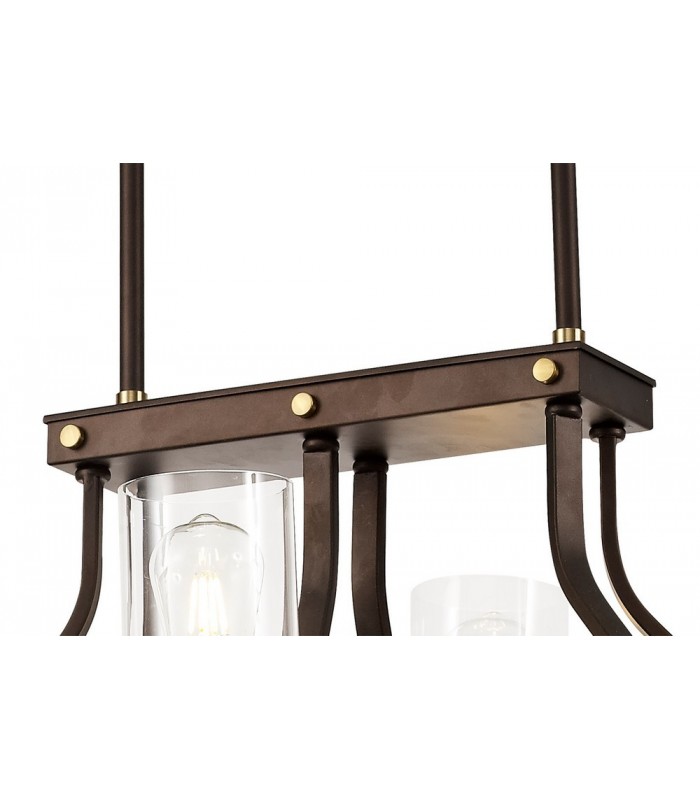 Linear Ceiling Pendant 6 Light E27, Brown Oxide, Bronze With Clear Glass Shades - 7