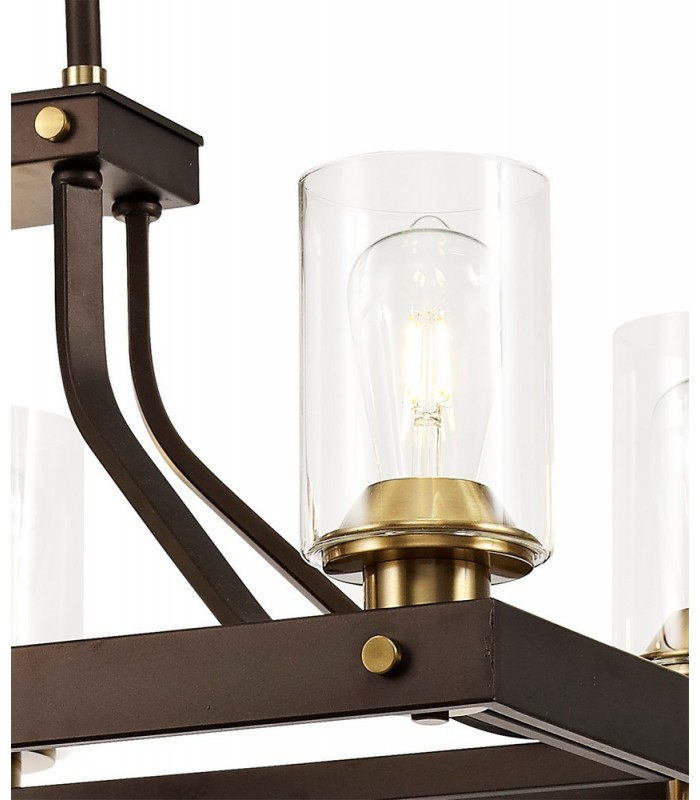 Linear Ceiling Pendant 6 Light E27, Brown Oxide, Bronze With Clear Glass Shades - 8