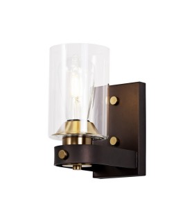 Wall Lamp 1 Light E27, Brown Oxide, Bronze With Clear Glass Shades - 1
