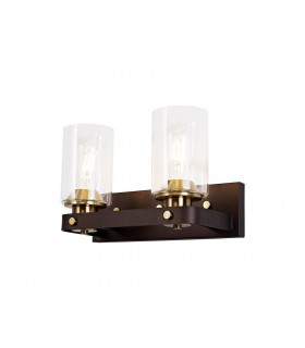 Wall Lamp 2 Light E27, Brown Oxide, Bronze With Clear Glass Shades - 1