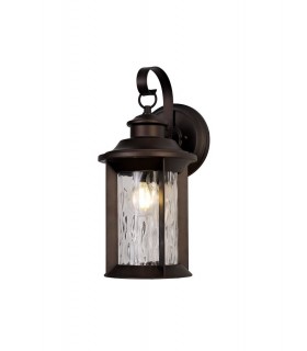 Small Wall Lamp, 1 x E27, Antique Bronze, Clear Ripple Glass, IP54 - 1