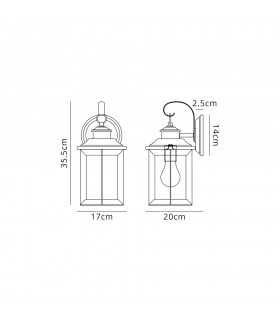 Small Wall Lamp, 1 x E27, Antique Bronze, Clear Ripple Glass, IP54 - 2