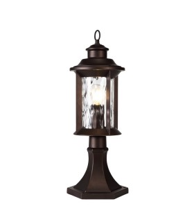 Pedestal Lamp, 1 x E27, Antique Bronze, Clear Ripple Glass, IP54 - 1