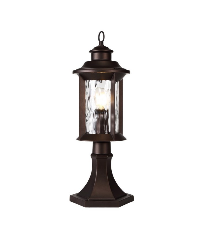 Pedestal Lamp, 1 x E27, Antique Bronze, Clear Ripple Glass, IP54 - 1