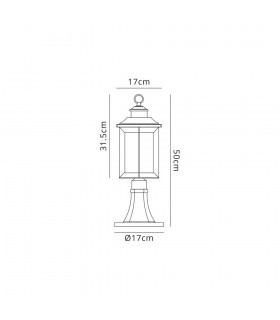 Pedestal Lamp, 1 x E27, Antique Bronze, Clear Ripple Glass, IP54 - 2