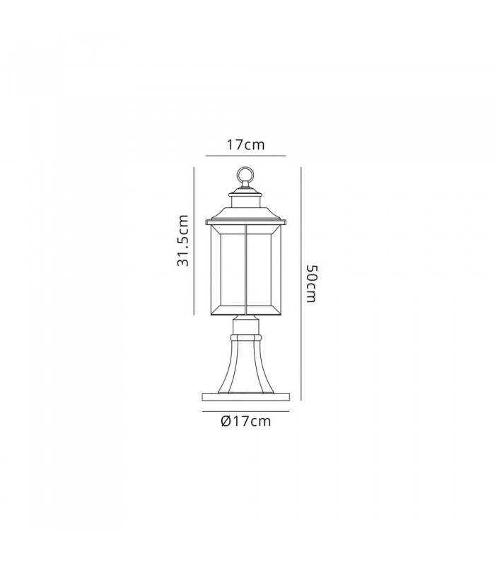 Pedestal Lamp, 1 x E27, Antique Bronze, Clear Ripple Glass, IP54 - 2