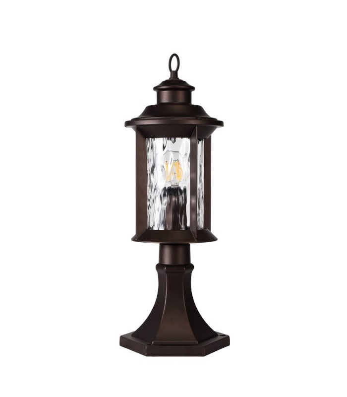Pedestal Lamp, 1 x E27, Antique Bronze, Clear Ripple Glass, IP54 - 3