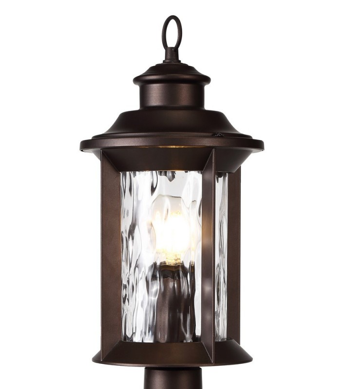 Pedestal Lamp, 1 x E27, Antique Bronze, Clear Ripple Glass, IP54 - 5
