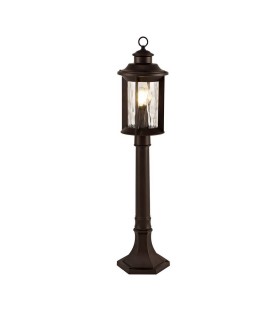 Bollard Post Lamp, 1 x E27, Antique Bronze, Clear Ripple Glass, IP54 - 1