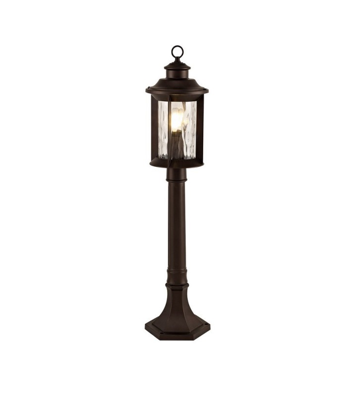 Bollard Post Lamp, 1 x E27, Antique Bronze, Clear Ripple Glass, IP54 - 1