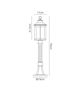 Bollard Post Lamp, 1 x E27, Antique Bronze, Clear Ripple Glass, IP54 - 2