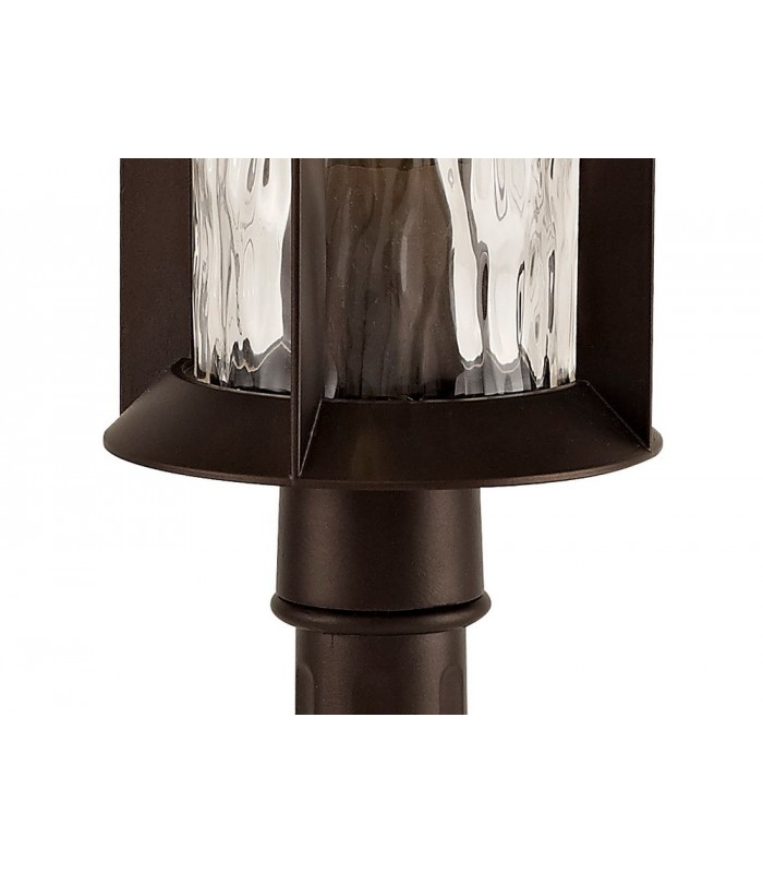 Bollard Post Lamp, 1 x E27, Antique Bronze, Clear Ripple Glass, IP54 - 6