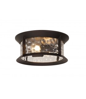 Flush Ceiling Lamp, 2 xE27, Antique Bronze, Clear Ripple Glass, IP54 - 1