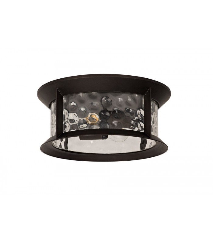 Flush Ceiling Lamp, 2 xE27, Antique Bronze, Clear Ripple Glass, IP54 - 3