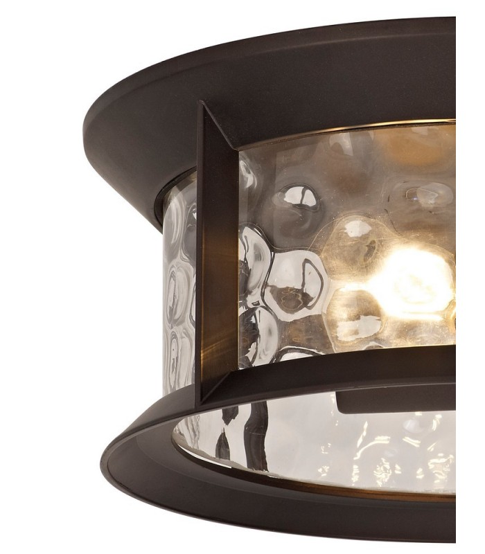 Flush Ceiling Lamp, 2 xE27, Antique Bronze, Clear Ripple Glass, IP54 - 4