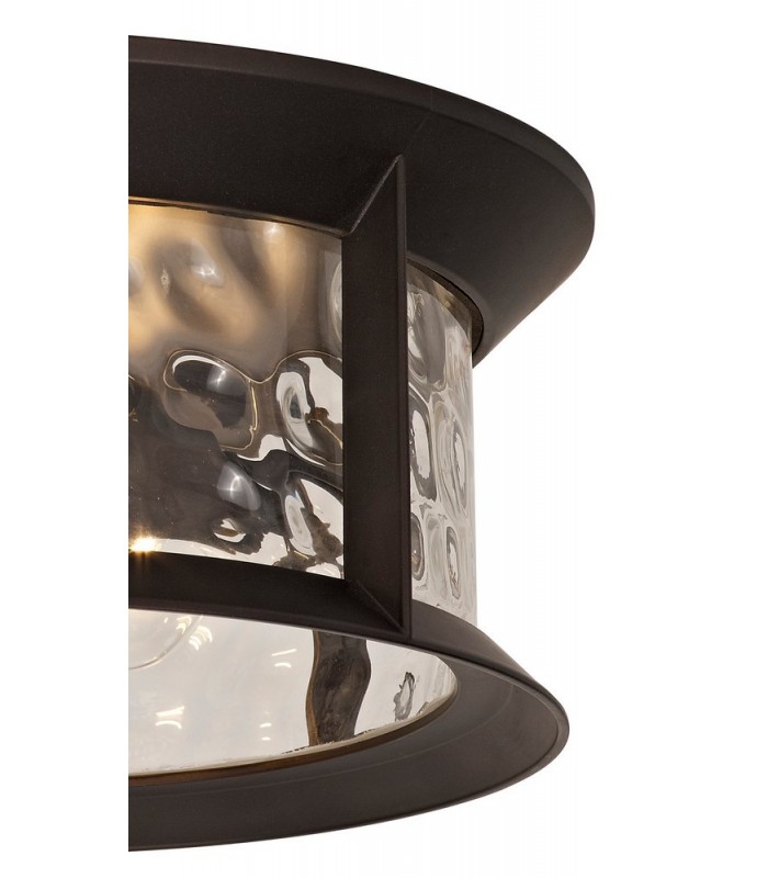 Flush Ceiling Lamp, 2 xE27, Antique Bronze, Clear Ripple Glass, IP54 - 5