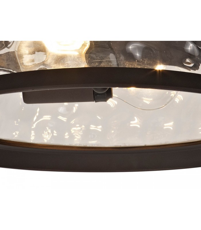 Flush Ceiling Lamp, 2 xE27, Antique Bronze, Clear Ripple Glass, IP54 - 6