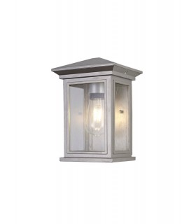Flush Wall Lamp, 1 x E27, IP54, Silver Grey, Clear Seeded Glass - 1