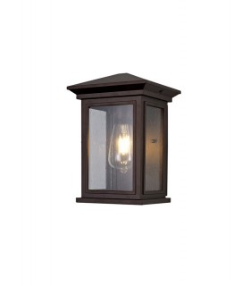 Flush Wall Lamp, 1 x E27, IP54, Antique Bronze, Clear Seeded Glass - 1