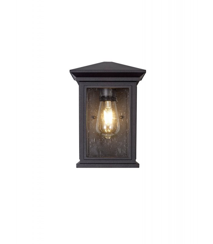 Flush Wall Lamp, 1 x E27, IP54, Anthracite, Clear Seeded Glass - 4