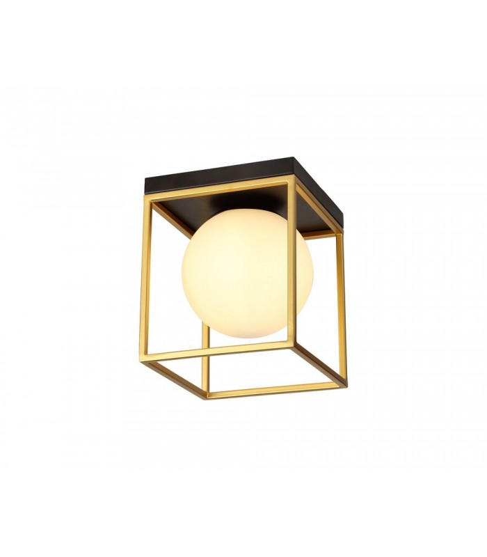 Square Ceiling Flush, 1 Light E14, Matt Black, Painted Gold - 1
