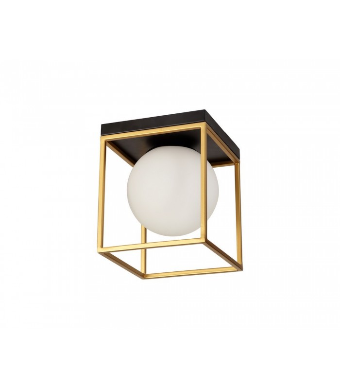 Square Ceiling Flush, 1 Light E14, Matt Black, Painted Gold - 3