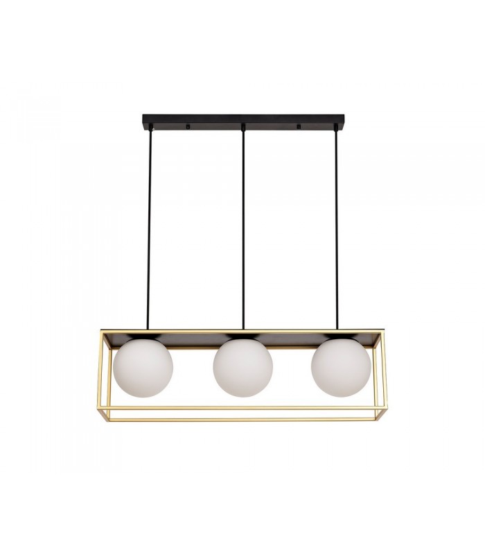 Linear Ceiling Pendant, 3 Light Adjustable E14, Matt Black, Painted Gold - 3