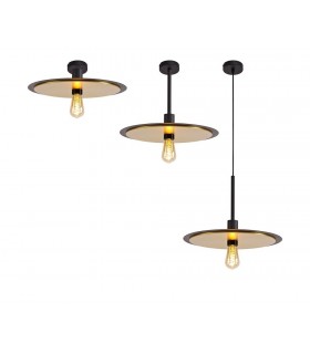 Single 3 In1 Ceiling Flush, Semi-Fush & Dome Ceiling Pendant Light, Adjustable E27, Black, Gold - 1