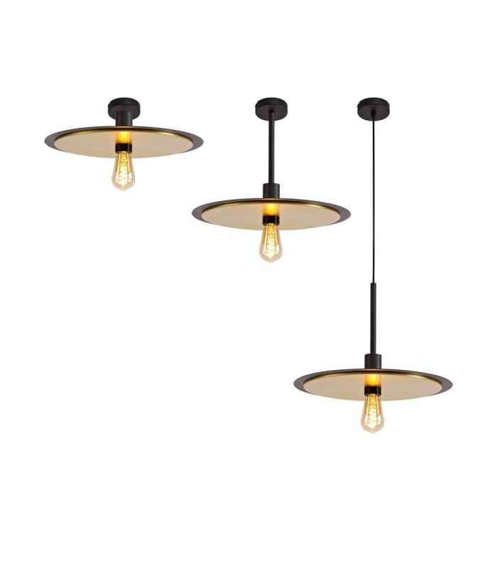 Single 3 In1 Ceiling Flush, Semi-Fush & Dome Ceiling Pendant Light, Adjustable E27, Black, Gold - 1