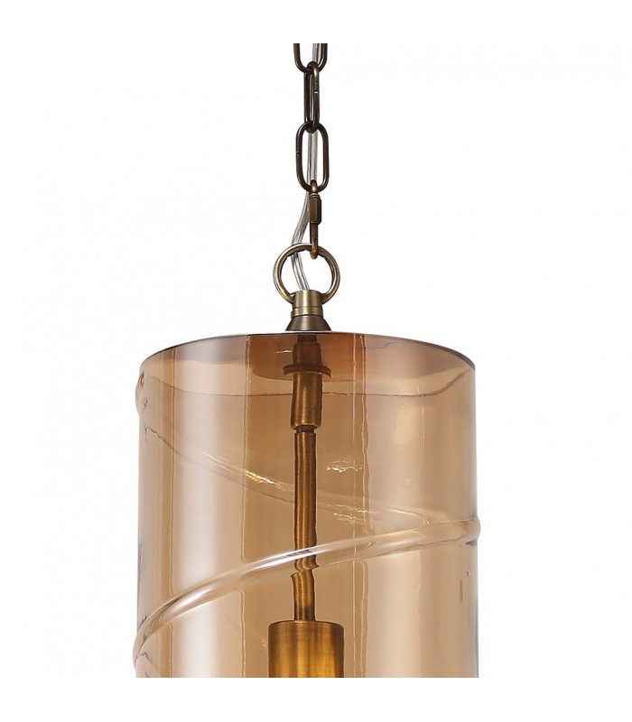 Ceiling Pendant, 1 Light E27, Antique Brass, Amber - 6