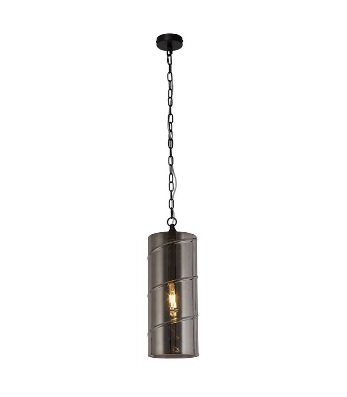 Ceiling Pendant, 1 Light E27, Matt Black, Smoked - 1
