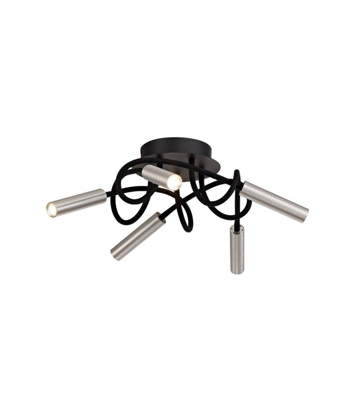 Semi Flush Ceiling, 5 Light Adjustable Arms, 5 x 5W LED Dimmable, 3000K, 1550lm, Black, Aluminium - 1