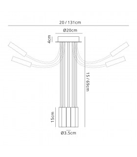 Semi Flush Ceiling, 5 Light Adjustable Arms, 5 x 5W LED Dimmable, 3000K, 1550lm, Black, Aluminium - 2