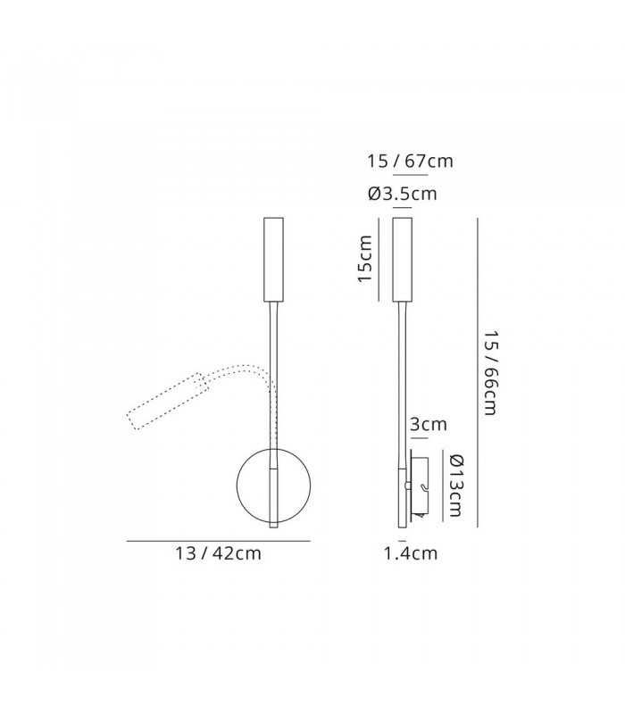 Wall Lamp, 1 Light Adjustable Switched, 1 x 5W LED, 3000K, 311lm, Black, Aluminium - 2
