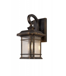 Small Wall Lamp, 1 x E27, Brushed Black Gold, Seeded Glass, IP54 - 1
