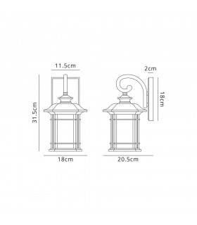 Small Wall Lamp, 1 x E27, Brushed Black Gold, Seeded Glass, IP54 - 2