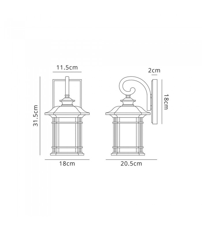 Small Wall Lamp, 1 x E27, Brushed Black Gold, Seeded Glass, IP54 - 2