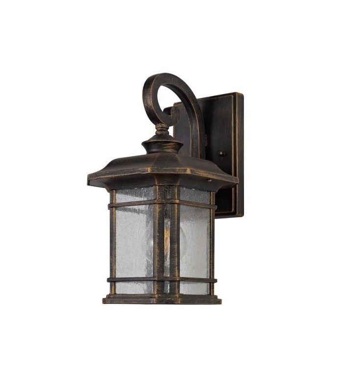 Small Wall Lamp, 1 x E27, Brushed Black Gold, Seeded Glass, IP54 - 3