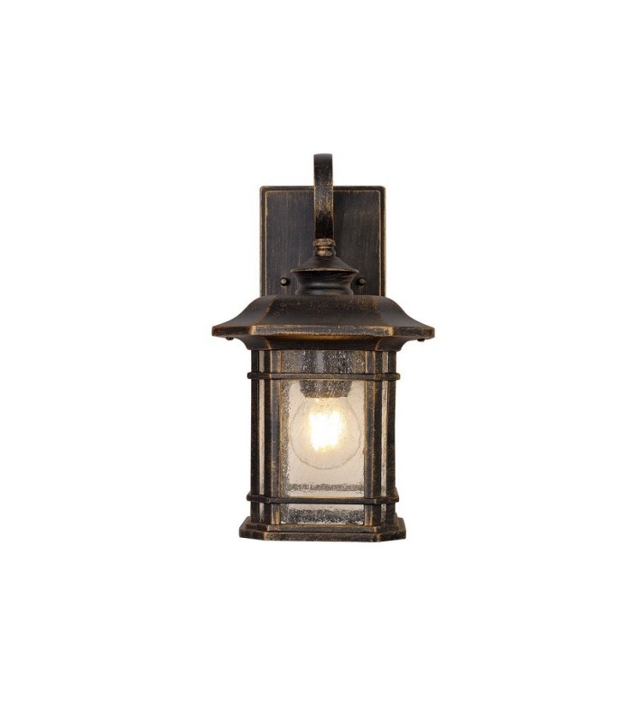 Small Wall Lamp, 1 x E27, Brushed Black Gold, Seeded Glass, IP54 - 4