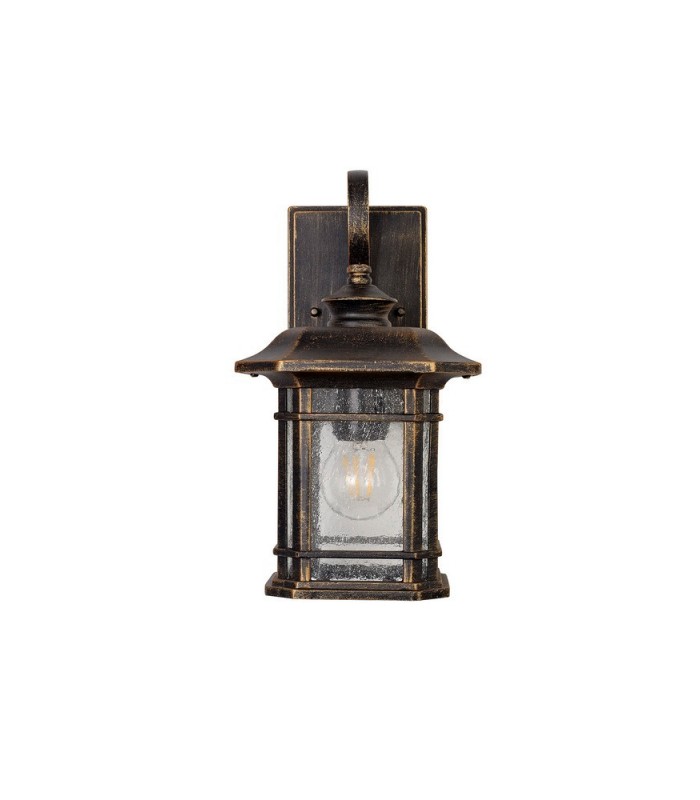 Small Wall Lamp, 1 x E27, Brushed Black Gold, Seeded Glass, IP54 - 5