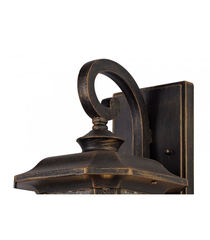 Small Wall Lamp, 1 x E27, Brushed Black Gold, Seeded Glass, IP54 - 6