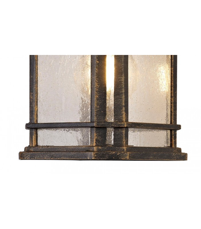 Small Wall Lamp, 1 x E27, Brushed Black Gold, Seeded Glass, IP54 - 7