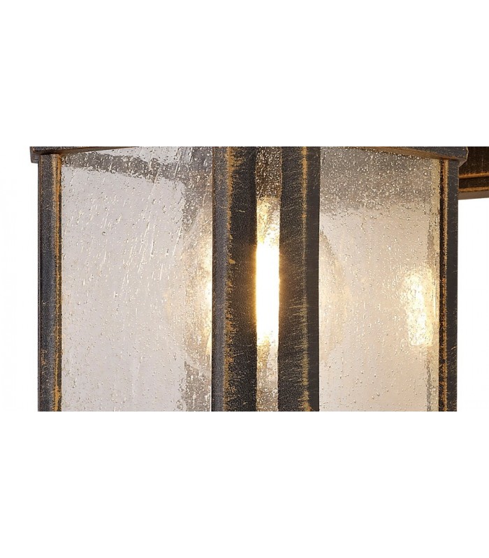 Small Wall Lamp, 1 x E27, Brushed Black Gold, Seeded Glass, IP54 - 8